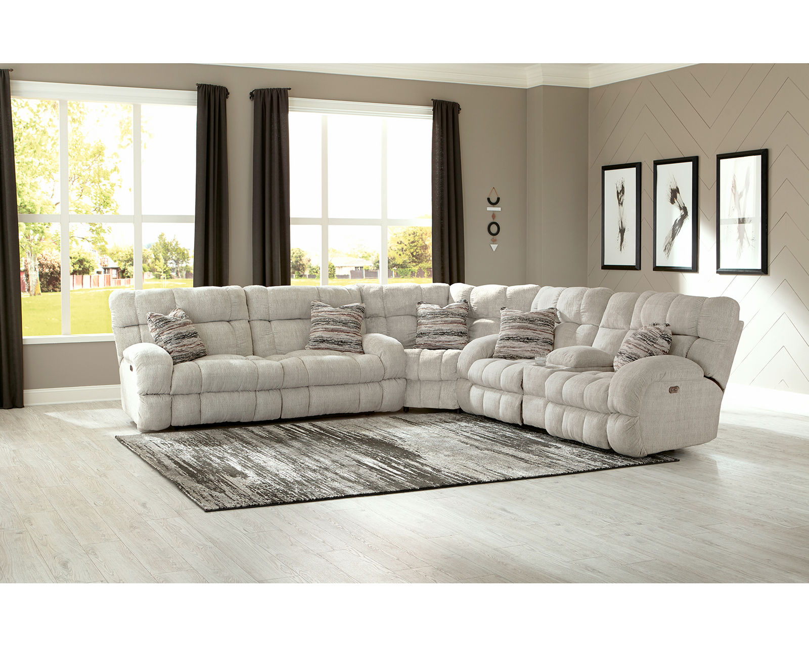 Ashland 3-Piece Wide Seat Lay Flat Reclining Sectional (two colors) - Shown in Fabric Color Buff