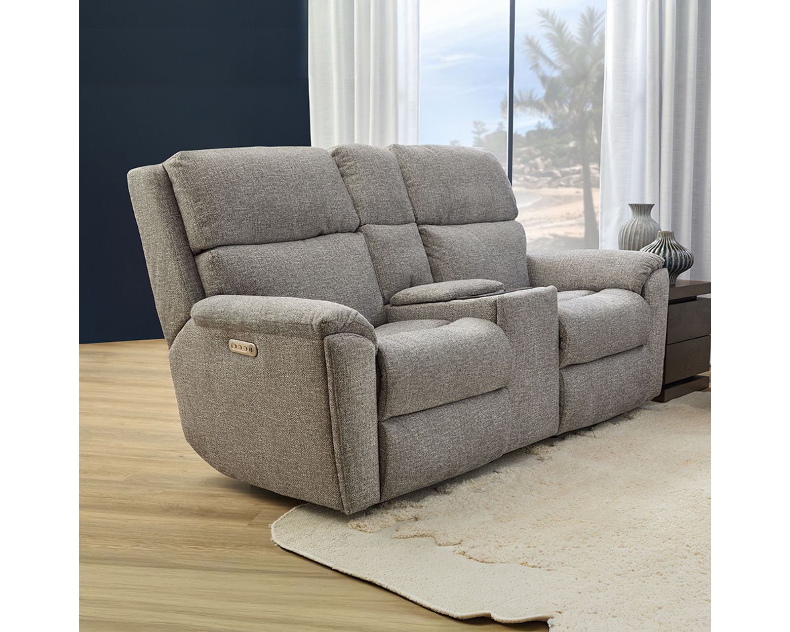 Porter 2865 Triple Power Recliner (+90 fabrics) - Porter Power Reclining Console Loveseat with Power Headrest & Lumbar