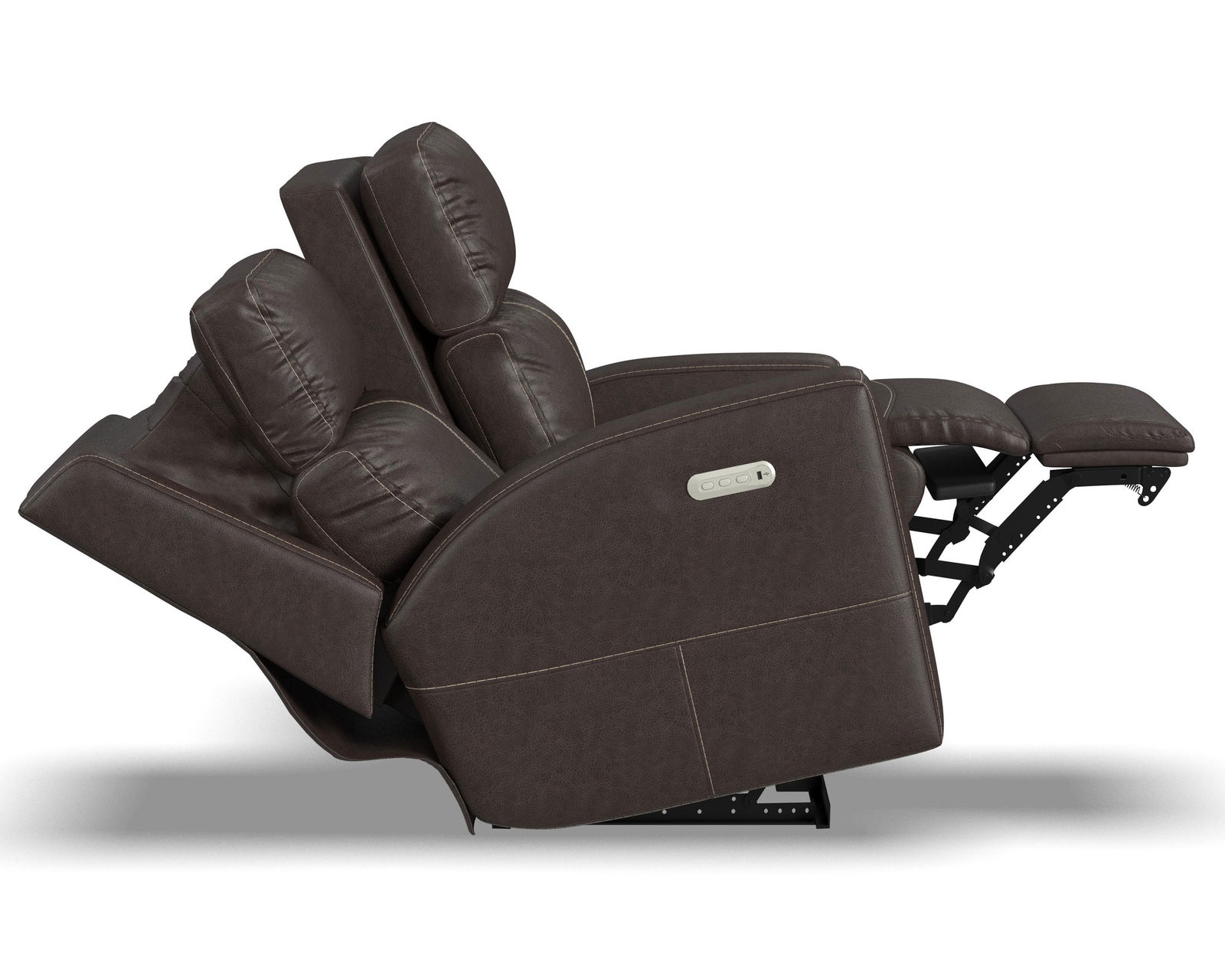 Score Zero Gravity Leather Power Reclining Sofa with Power Headrests and Lumbar (Colors Available) - A USB port is built into the power control for convenient charging