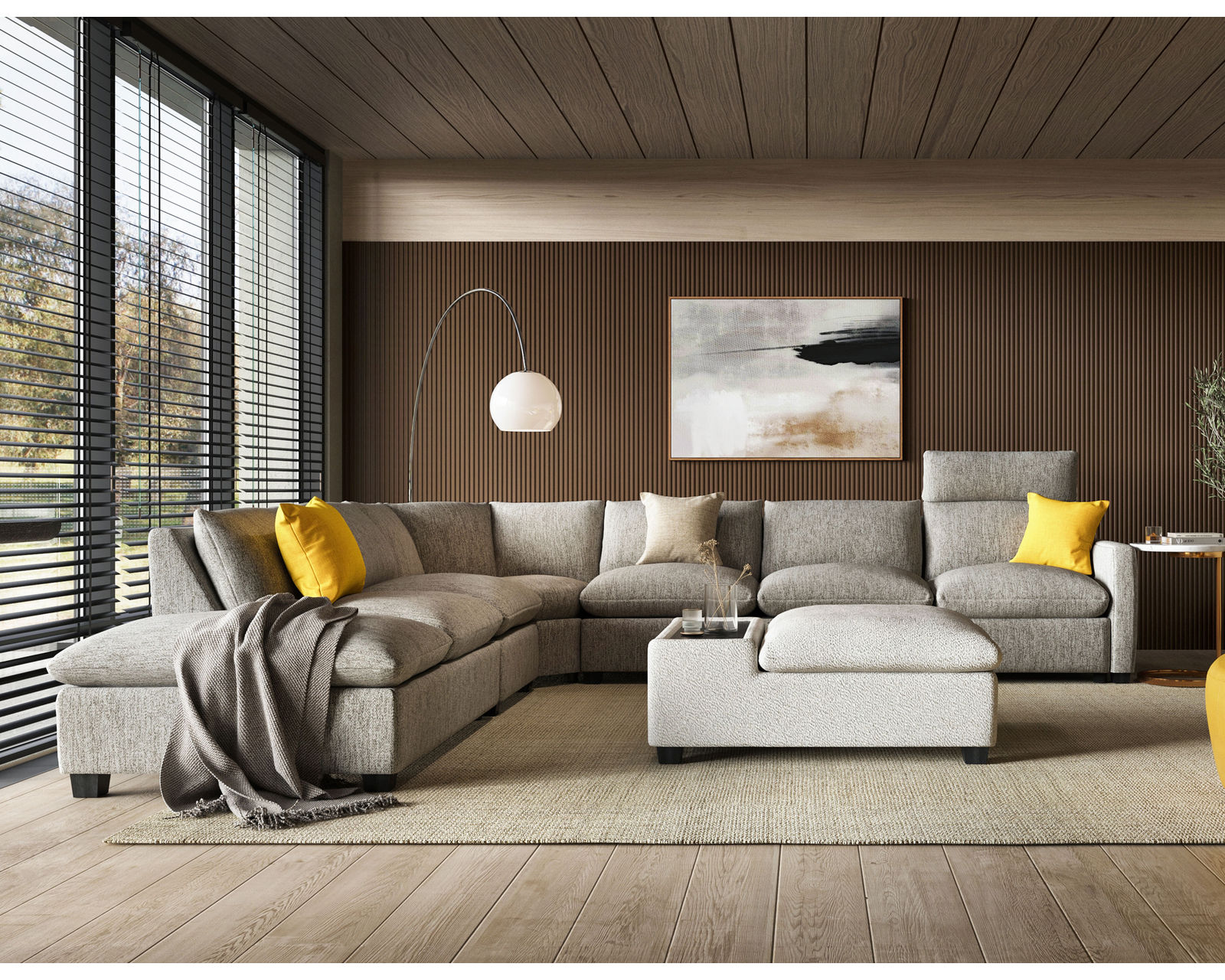 Laguna 77752 Stationary Sectional (+60 fabrics) - Layout O: Five Piece Sectional. 137" x 116" (Ottoman not included)