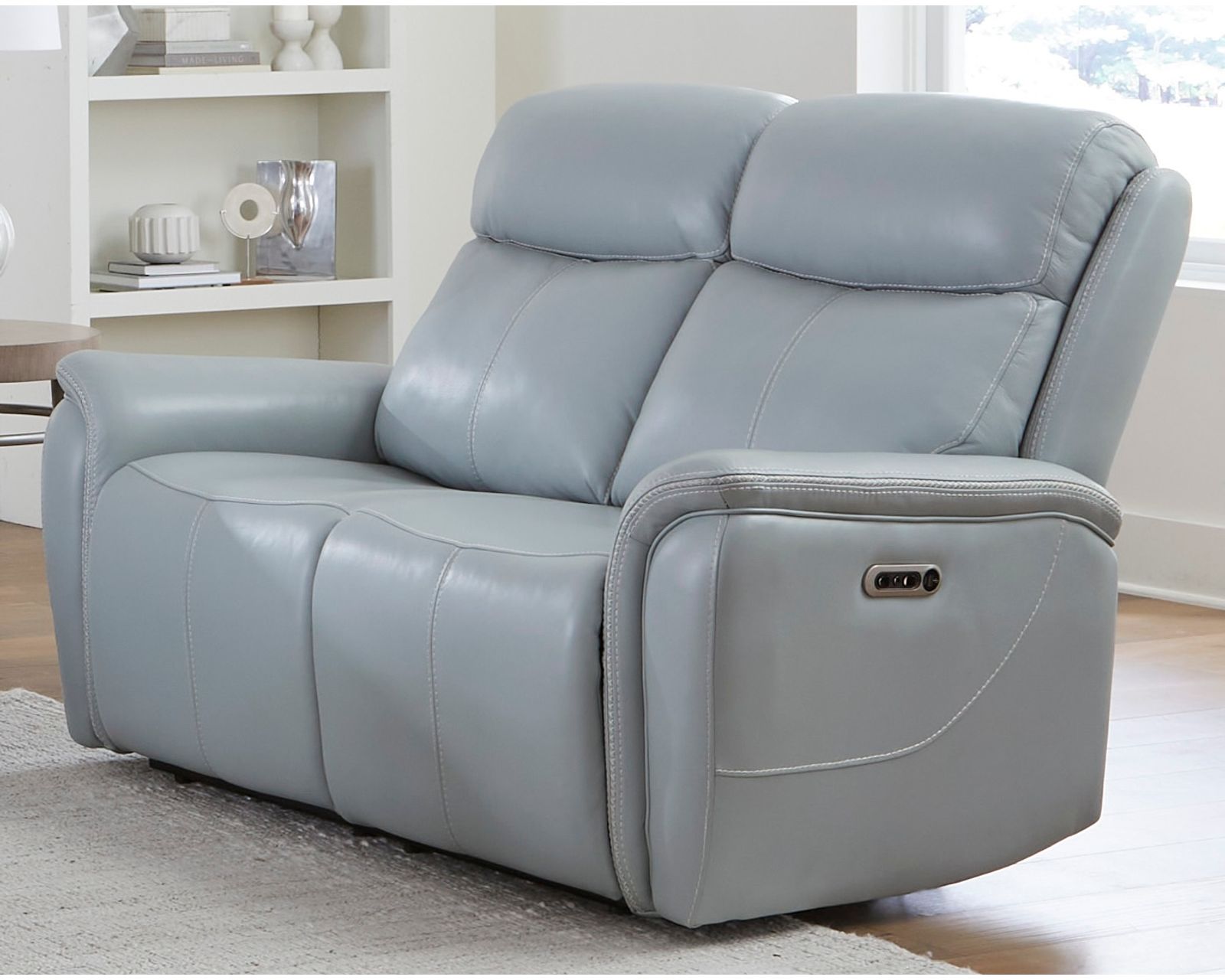 Cascade 83" Power Headrest Power Leather Reclining Sofa Seamist (In stock - Fast Shipping) - Cascade Power Headrest Power Reclining Loveseat