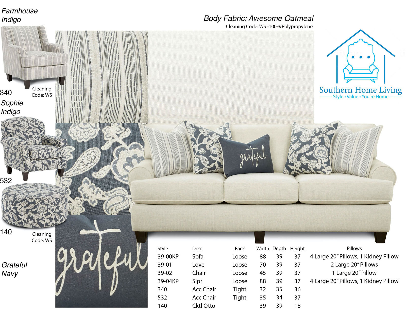 Awesome Oatmeal 88" Sofa (Includes Pillows) Performance Fabric