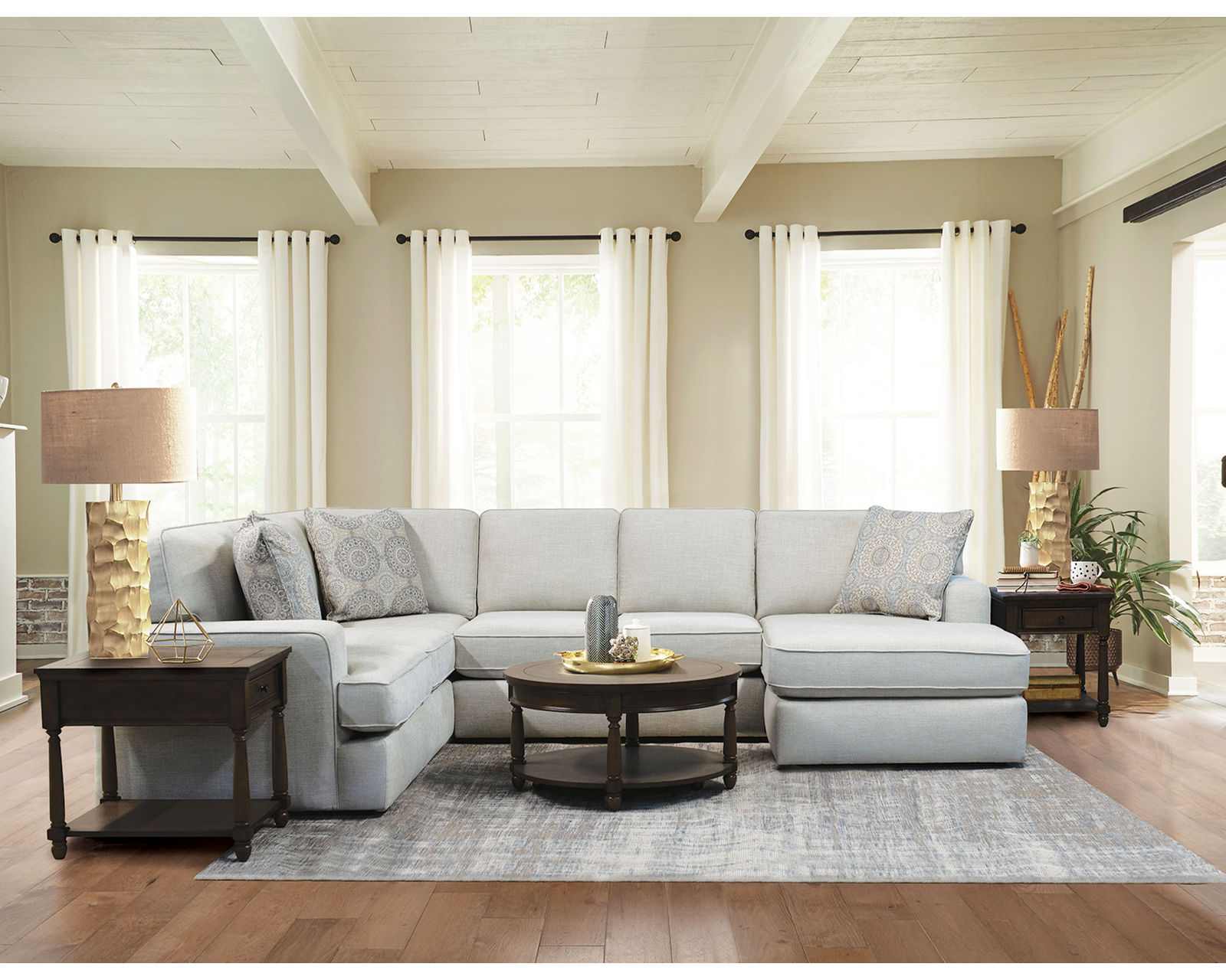 Rouse Stationary Sectional  (+101 Standard and Performance Fabrics) - Layout F: Three Piece Sectional 101" x 131" x 68"