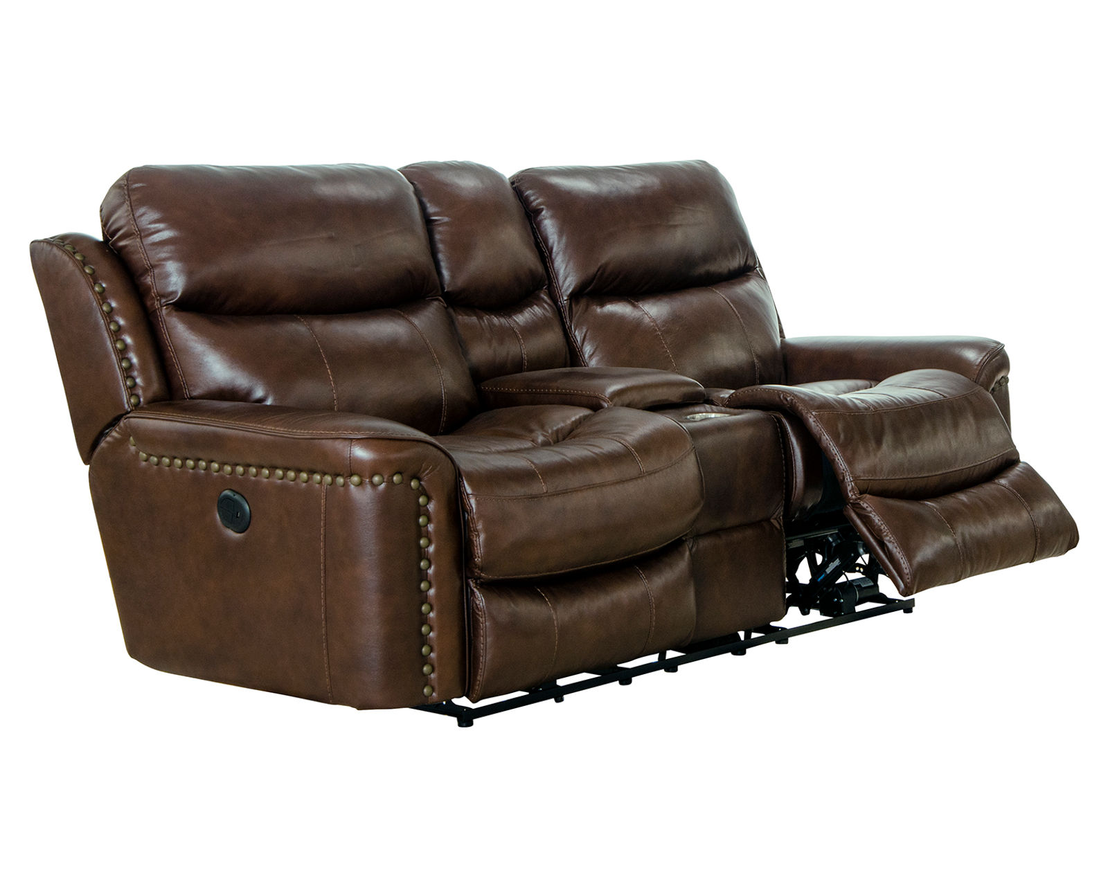 Ceretti 87" Italian Leather Brass Nail Head Power Reclining Sofa - America's Favorite Way to Unwind.