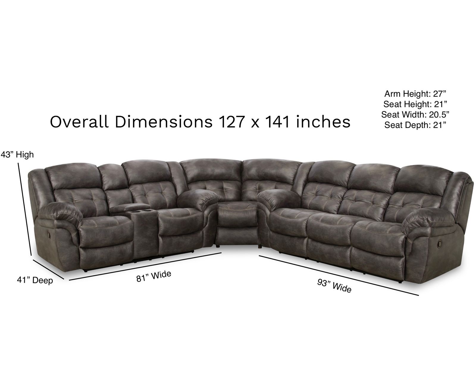 Haven Three Piece Power Reclining Sectional Charcoal (In stock) - Reversible Configuration using the Super Wedge