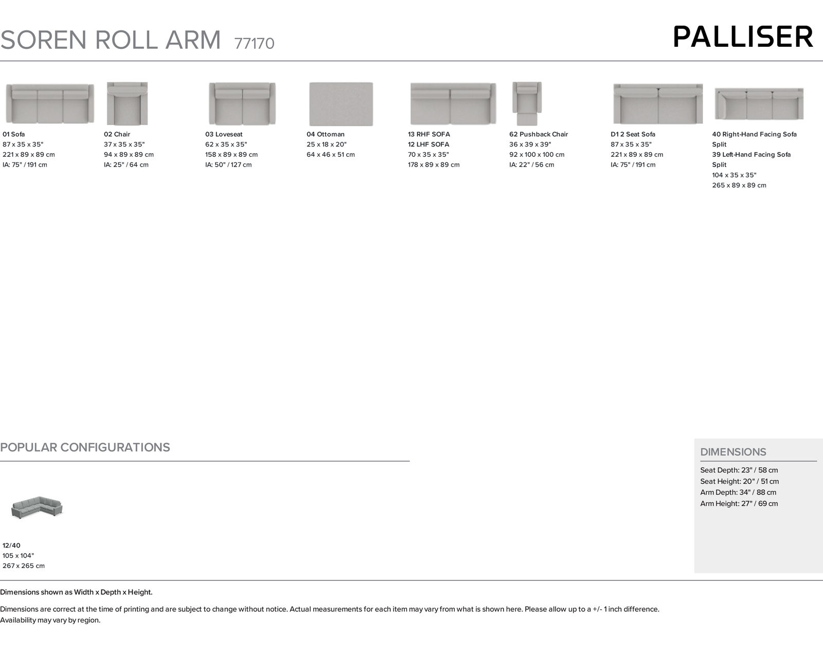 Soren 77170 Rolled Arm Sectional (+100 leathers)