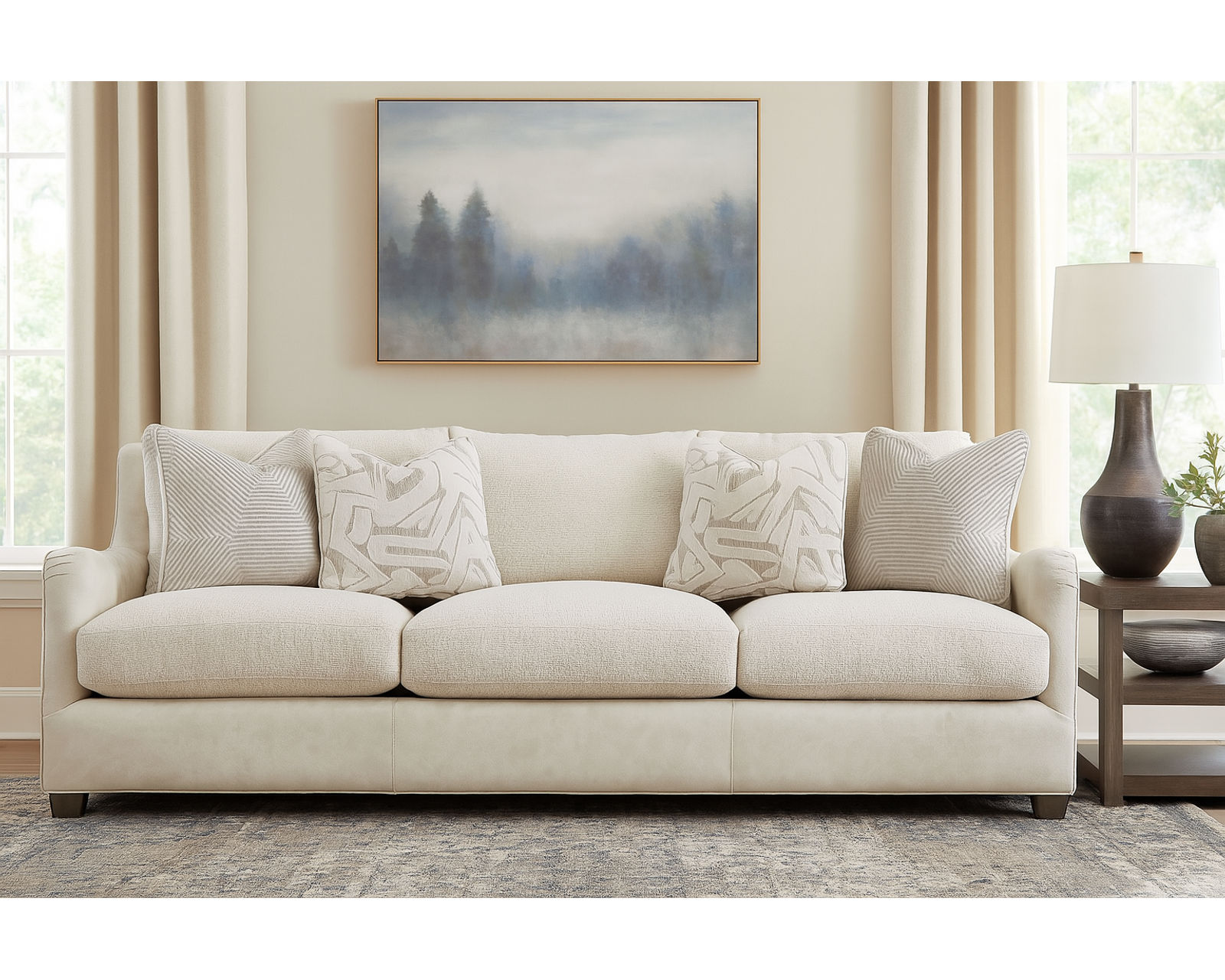 Alabaster LF7329 Leather and Fabric Sofa (92") - Combines the elements of top grain leather with performance fabrics