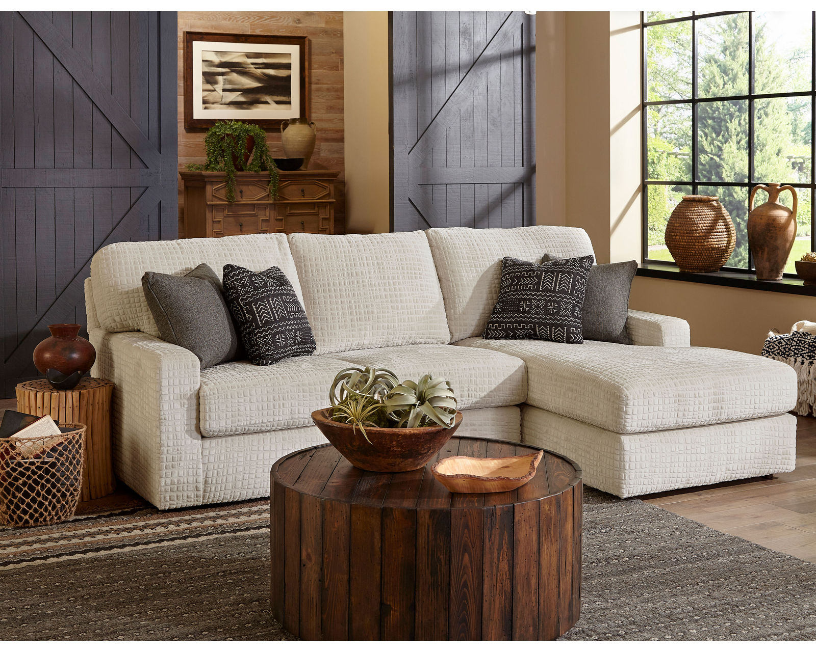 Dovely Stationary Sectional (+139 fabrics) - Layout A: Two Piece Sectional 65" x 95" (2 USB Chargers)