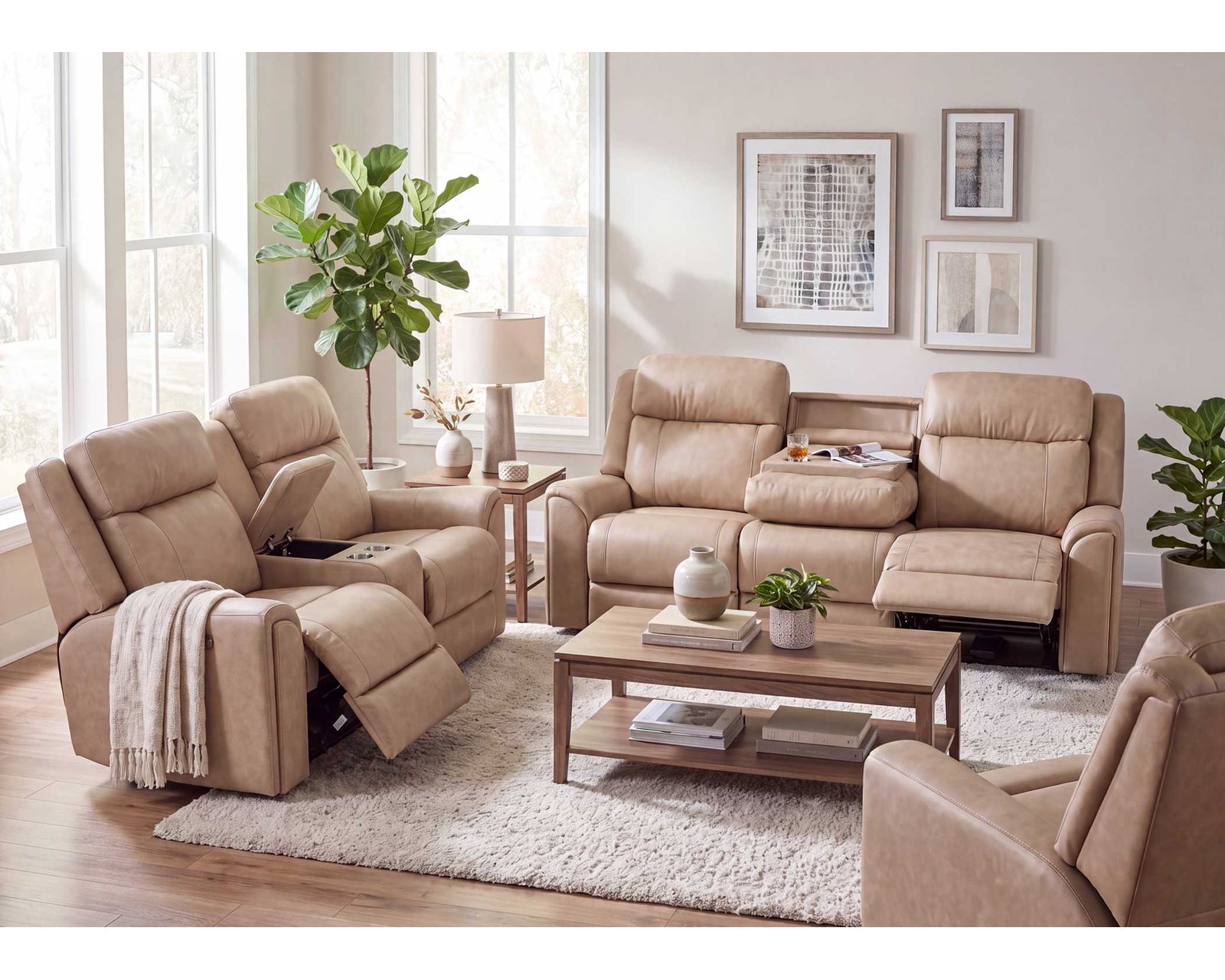 Parker 91" Reclining Sofa with Drop-Down Table & Cupholders (Refined Style. Personalized Comfort. Available Neori™ Air Massage) - Engineered to Move. Designed to Relax.