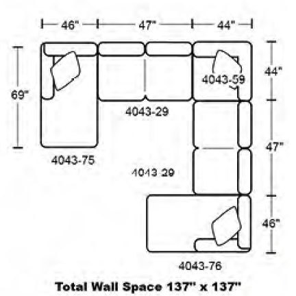 Layout H: Five Piece Sectional 69" x 137" x 137"