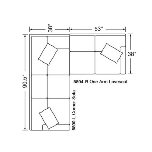 Layout C:  Two Piece Sectional: (90.5" x 91")