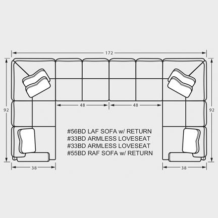 Layout K: Four Piece Sectional 92" x 172" x 92"