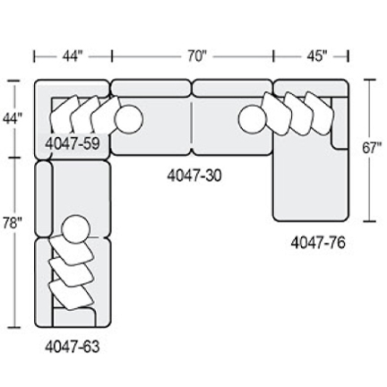 Layout E: Four Piece Sectional 159" x 122" x 67"