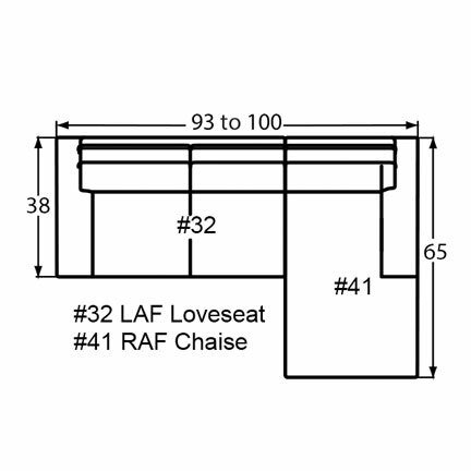 Layout A:  Two Piece Sectional 93" x 65" (Size varies due to arm selection)