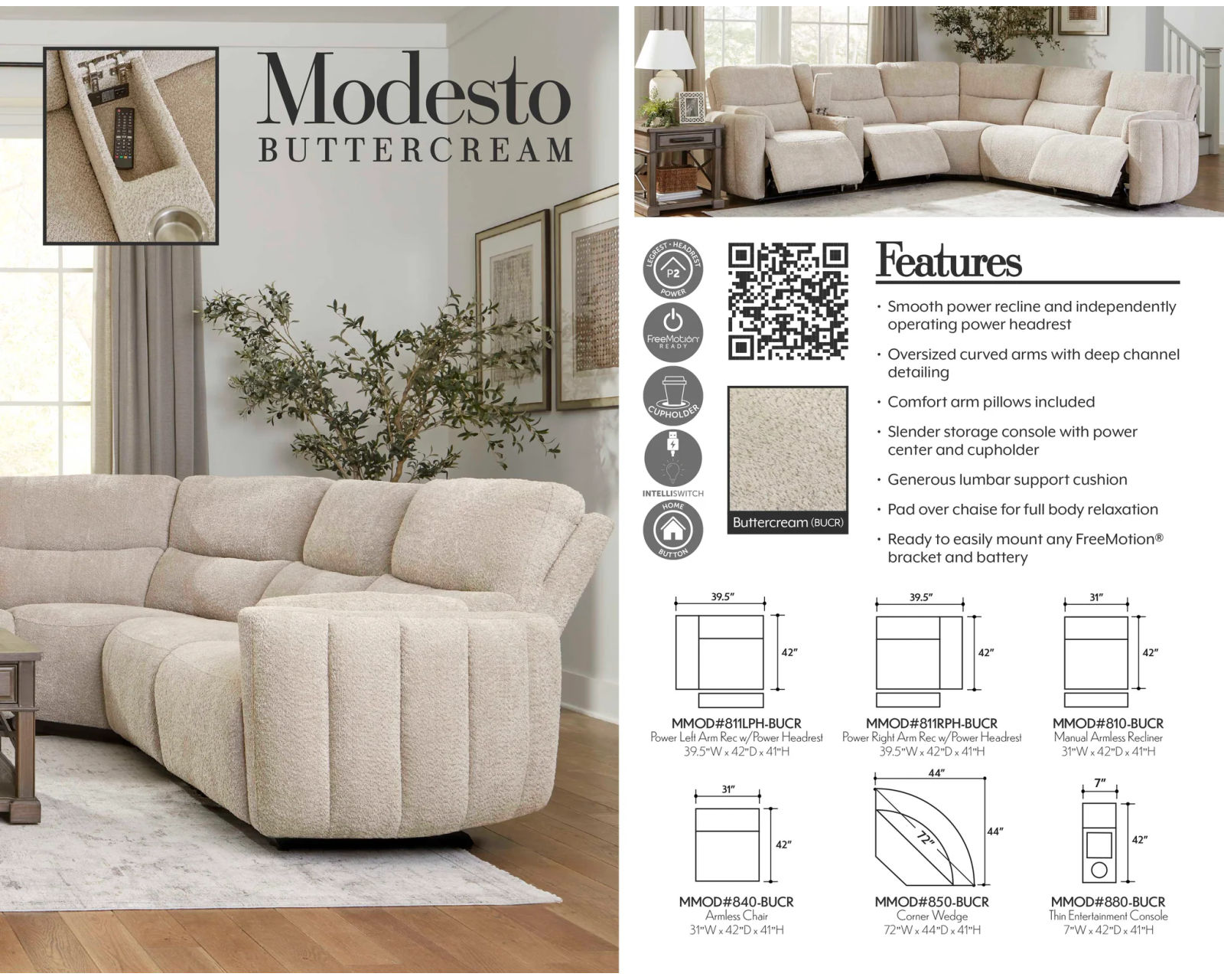 Modesto Power Headrest Power Reclining Fabric Sofa (In stock - Fast Shipping)