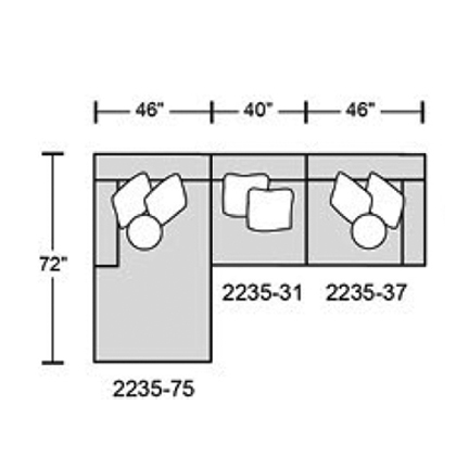 Layout A: Three Piece Chaise Sectional 72" x 132"