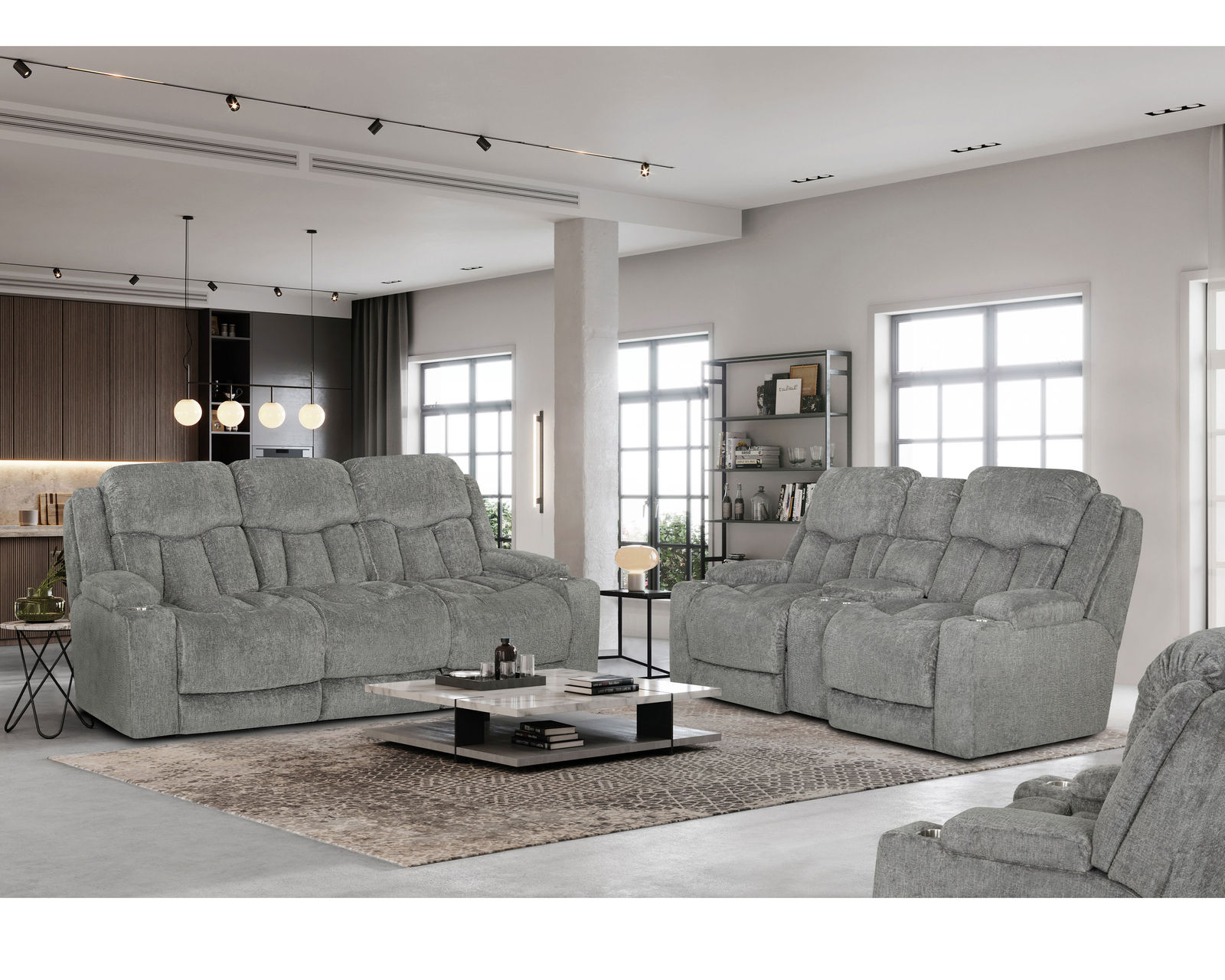 Denali 90" Power Reclining Sofa with Fold Down Table, Lights, USB, Wireless Charging, Dual Arm Storage, Massage, Cupholders & Drawer (+3 colors) - Denali - the reclining group that has everything