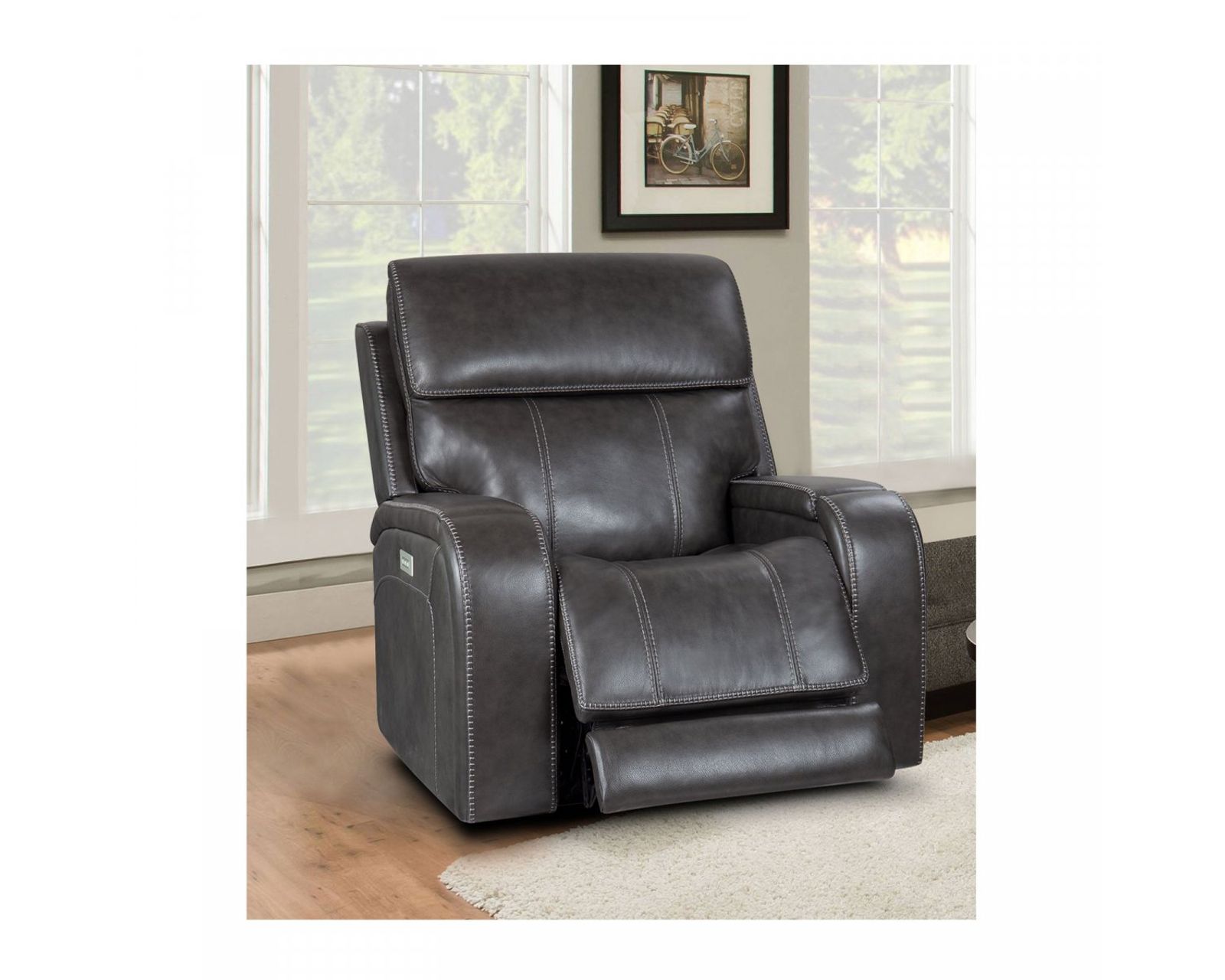 Glenwood 88" Leather Sofa w/Power Recline, Power Head Rests & Power Lumbar (Lay Flat) Steel - In stock