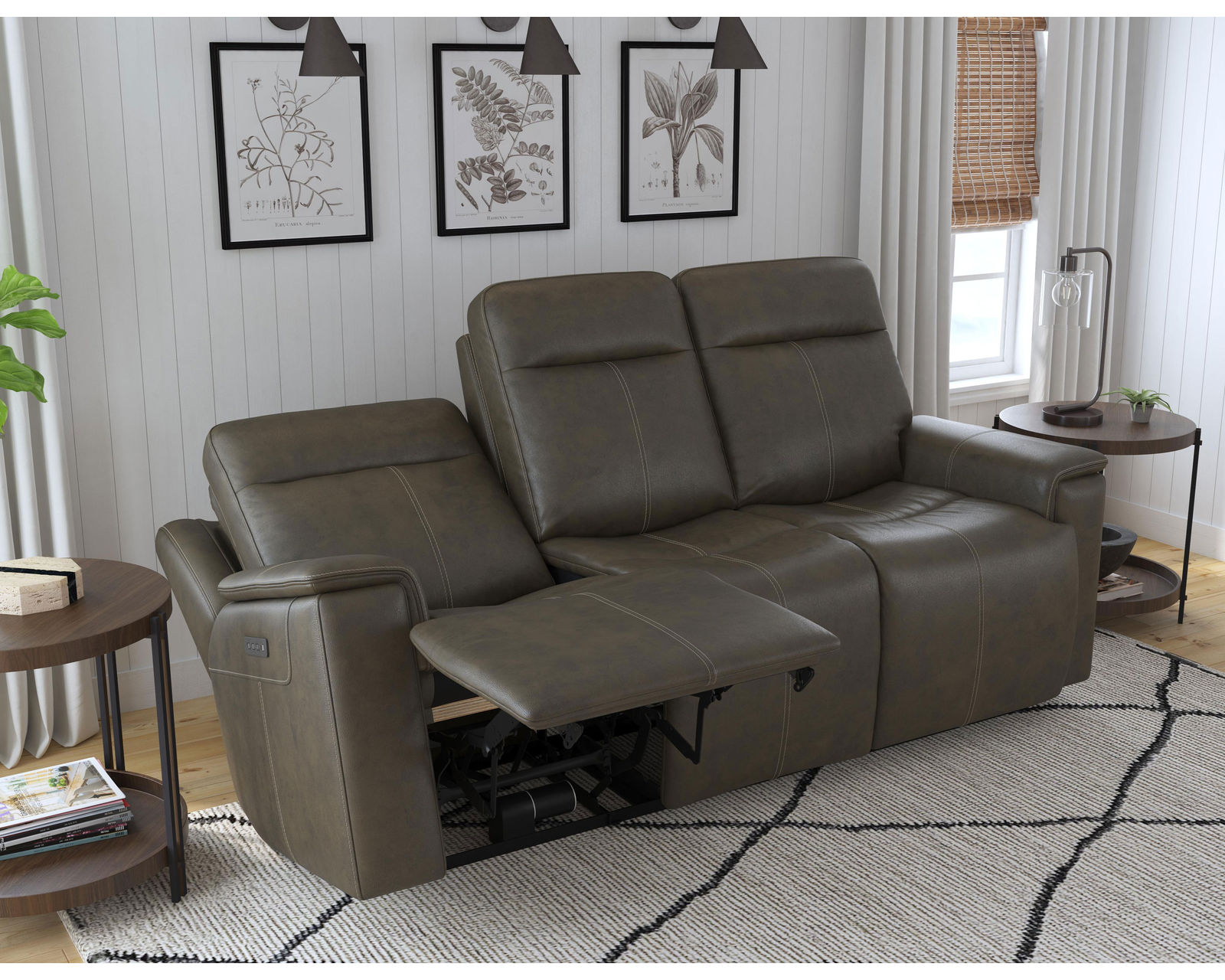 Odell Power Reclining Loveseat with Console, Power Headrests & Lumbar(Dark gray leather) in stock - Odell Power Reclining Sofa with Power Headrests & Lumbar