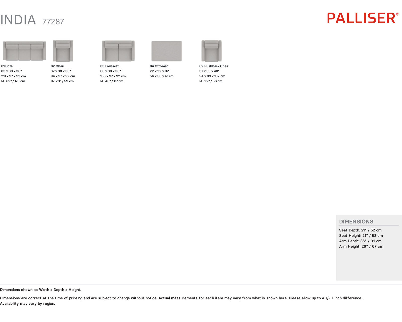 India 77287 Sofa (83") +50 fabrics