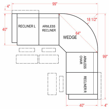 Layout A: Five Piece Reclining Sectional 99" x 99"