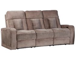 Equinox 85" Power Headrest Power Reclining Sofa w/ Drop Down Table Mushroom (In stock - Fast Shipping