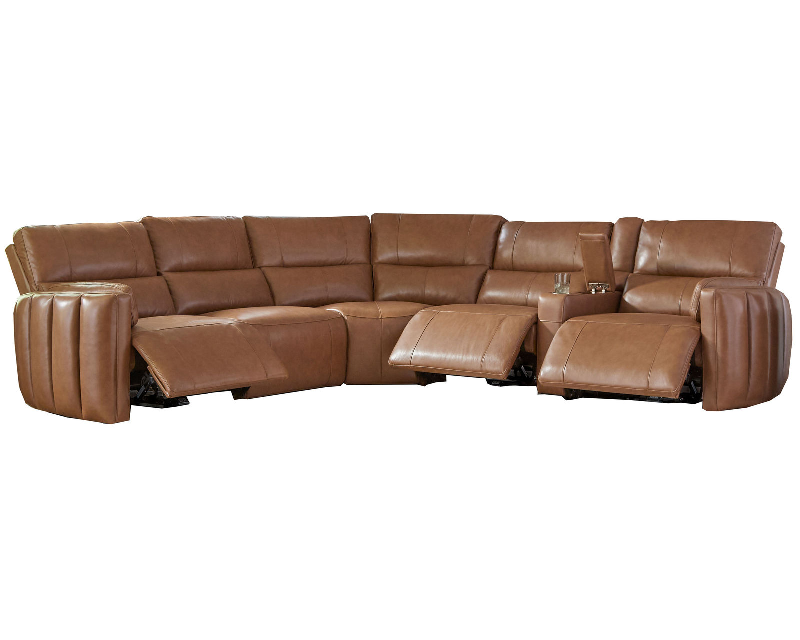 Modesto Power Headrest Power Reclining Leather Sectional (In Stock - Fast Shipping) - Layout A: Six Piece Reclining Sectional (2 Recliners)  125" x 132"