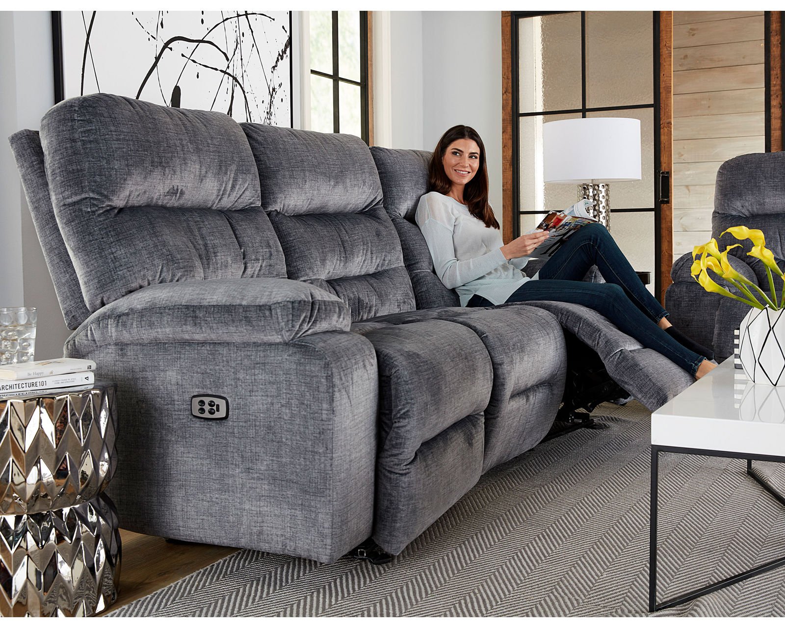 Ryson Double Reclining Console Loveseat (+100 fabrics) - Ryson Double Reclining Conversation Sofa
