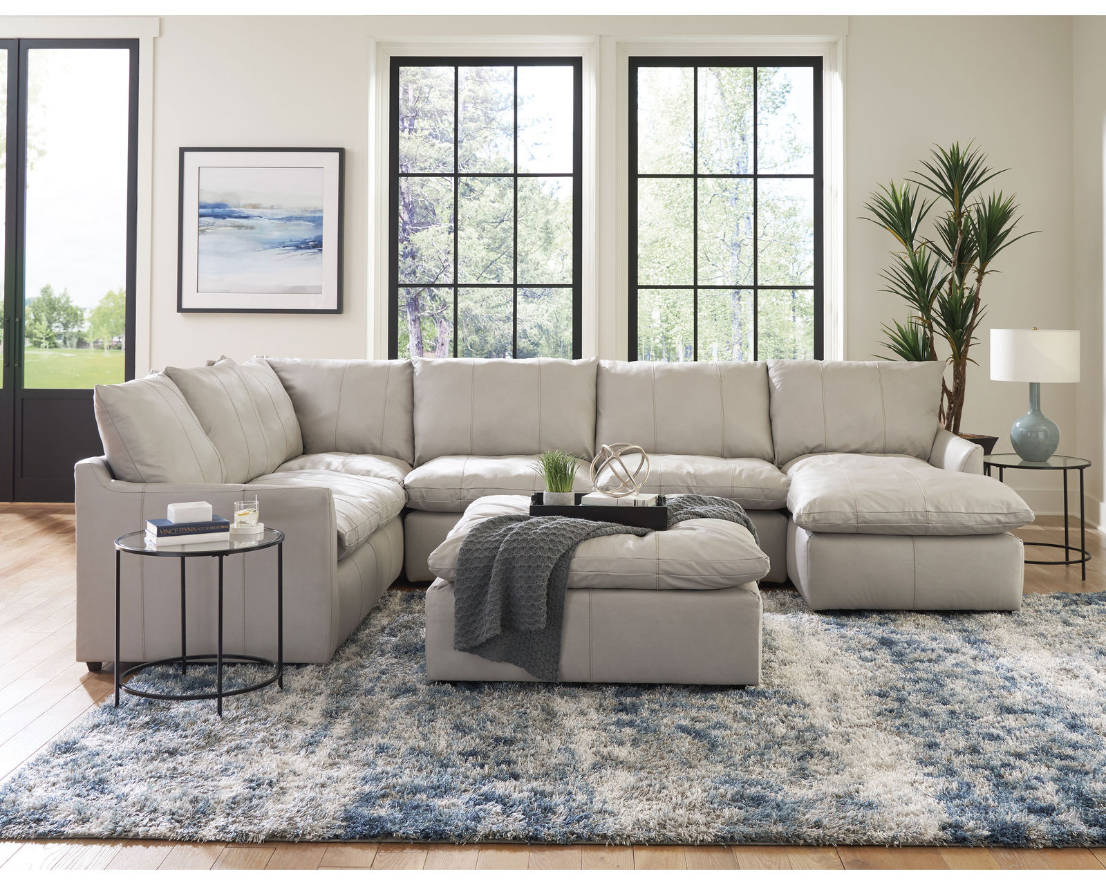 Ciampino Top Grain Modular Leather Sectional (exceptional comfort) - Features LSF Section, Armless Sofa and RSF Chaise (Ottoman Available)