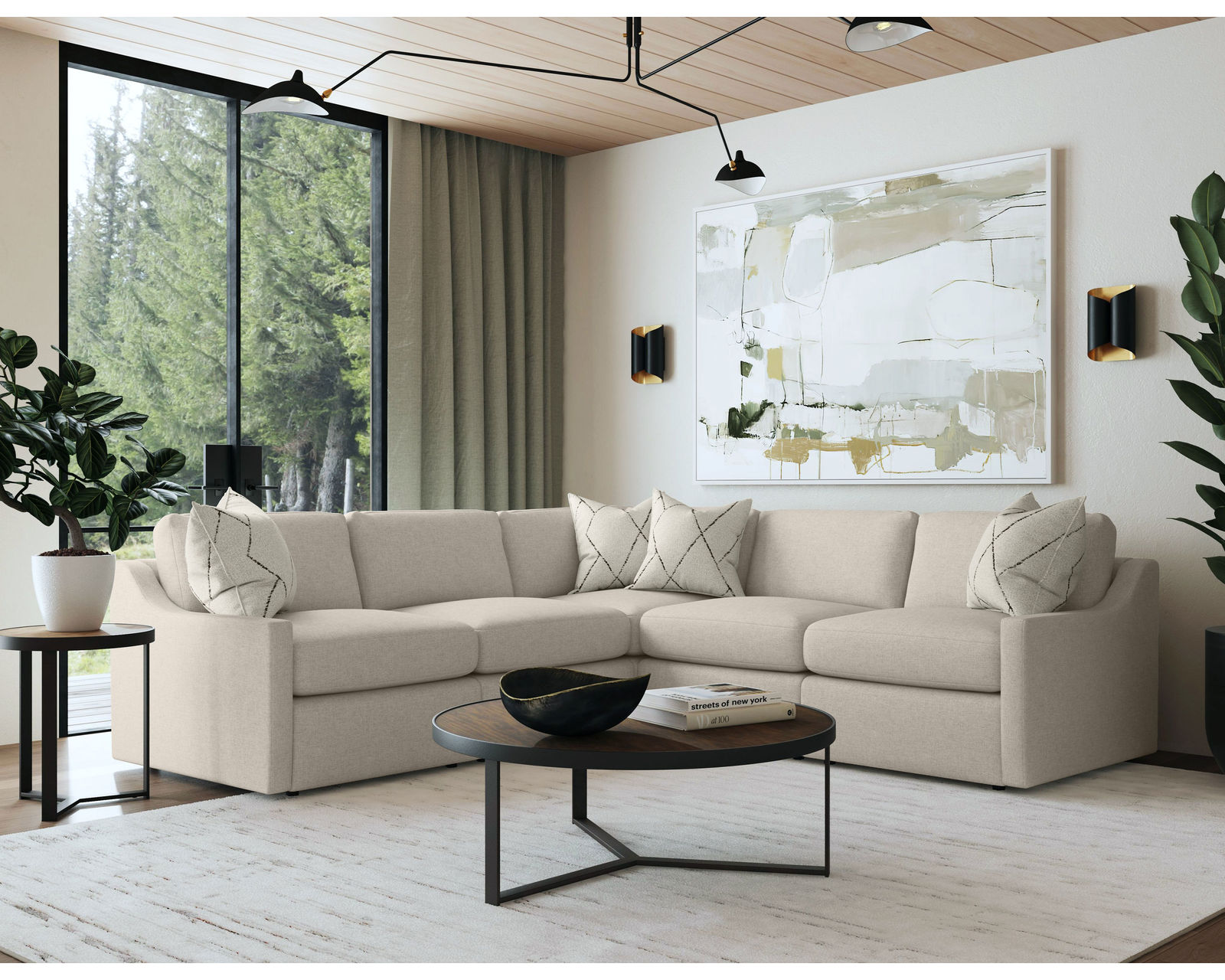 Sky 5510 Sectional (hypoallergenic down-like cushion) +100 fabric - Layout G: Five Piece Sectional 104" x 104"