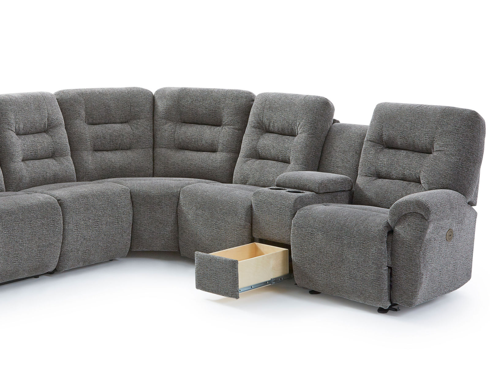 Unity Reclining Sectional (+100 fabrics) - Console features storage and cupholders - Drawer storage available