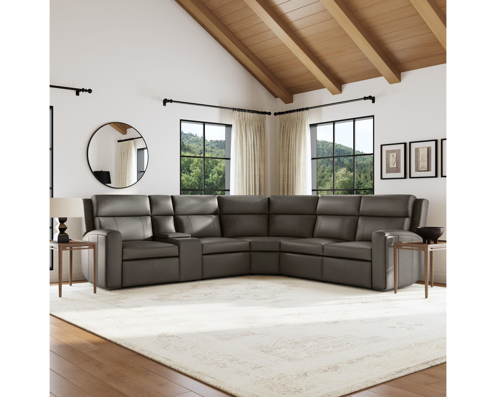 Wyatt 1596 Triple Power Reclining Sectional 705-02 (2 colors) in stock - Layout A: Six Piece Reclining Sectional 124" x 111" (2 recliners)
