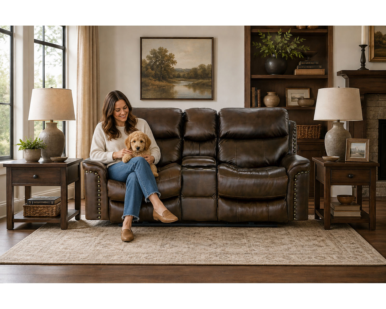 Ceretti 87" Italian Leather Brass Nail Head Power Reclining Sofa - The Ultimate Seat for Everyday Relaxation.