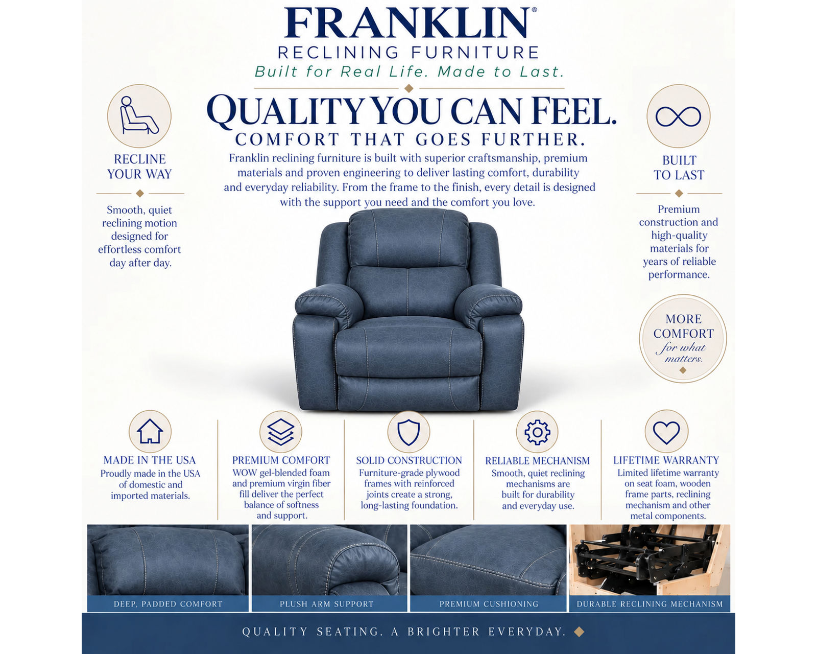 Argent 4730 Power Headrest Rocker Recliner with Neori Air Massage (Deep-Tissue Air Massage. Total Relaxation) 3 colors - Frankln Quality You Can Feel