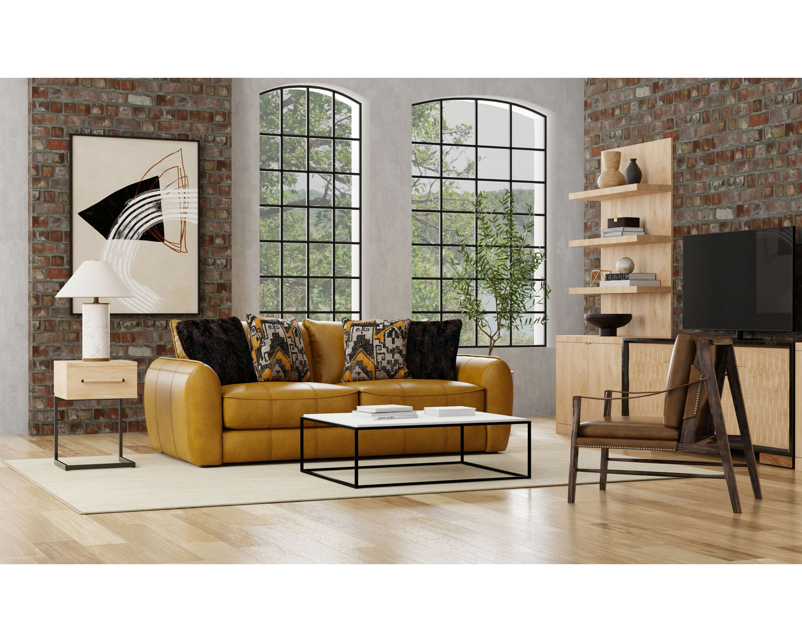 Corvara 91" Top Grain Leather Sofa (includes fabric pillows) - Enjoy the Sofa or the Entire Room