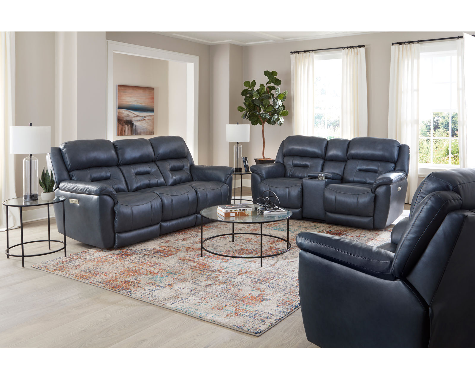 Contender 90" Zero Gravity Leather Triple Power Recliner Sofa Navy (In stock) - Contender 90" Zero Gravity Power Reclining Sofa
