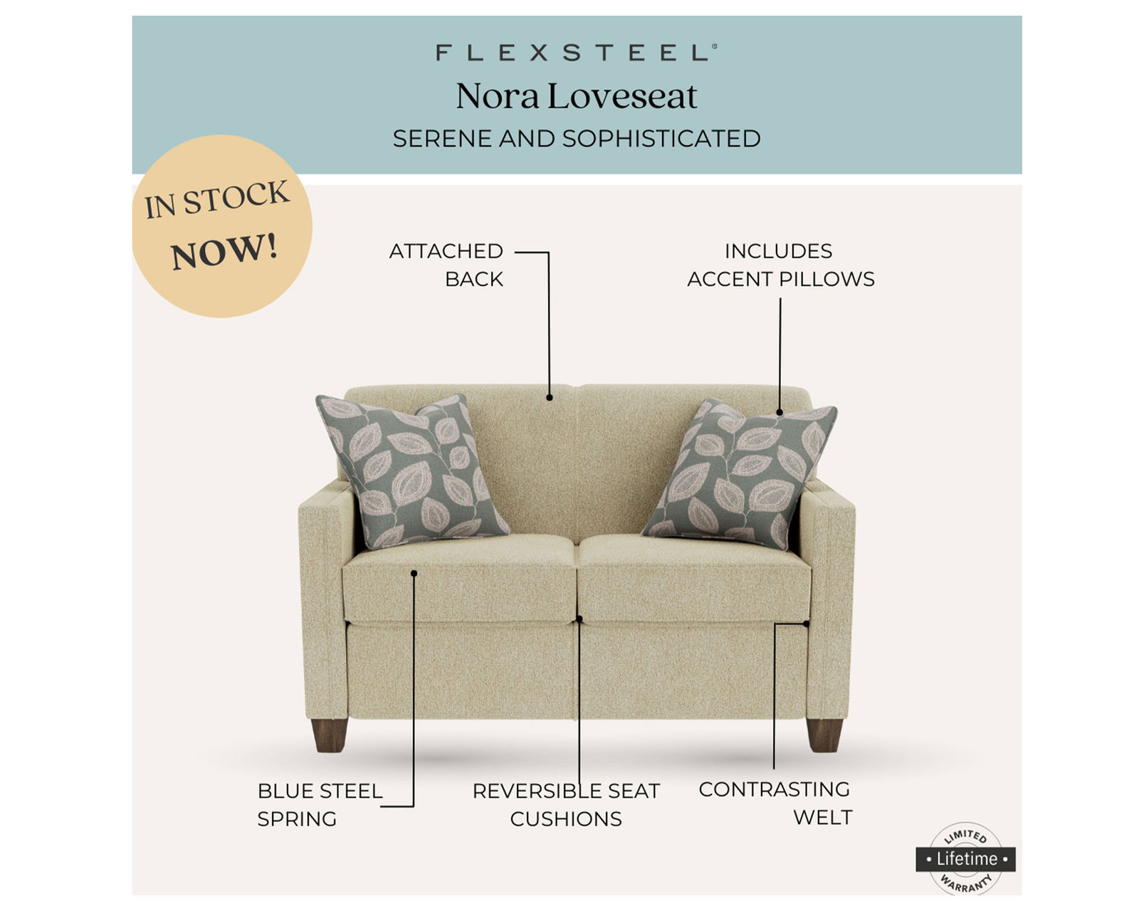 Nora 5890 Sofa (77") In stock - Nora Loveseat (in stock)
