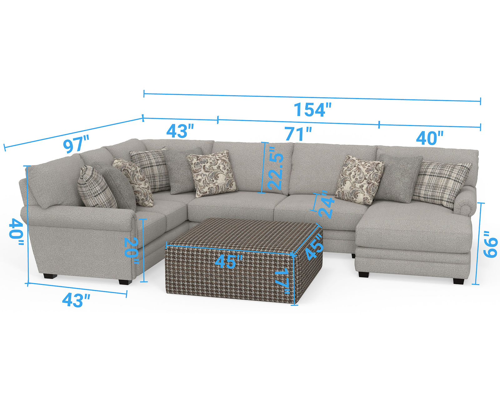 Livingston 3345 Modular Sectional (includes pillows) - Measurements