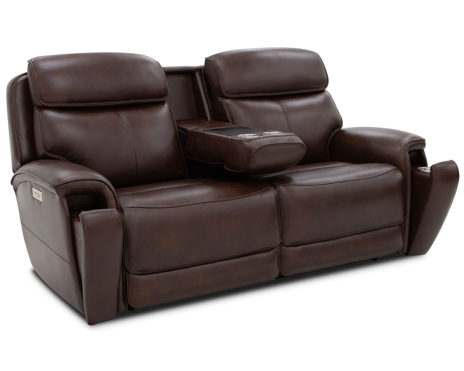 Walker 1580-70 Triple Power Leather 78" Reclining Console Loveseat (2 colors) - Triple Power - Power Recline, Power Headrest, Power Lumbar