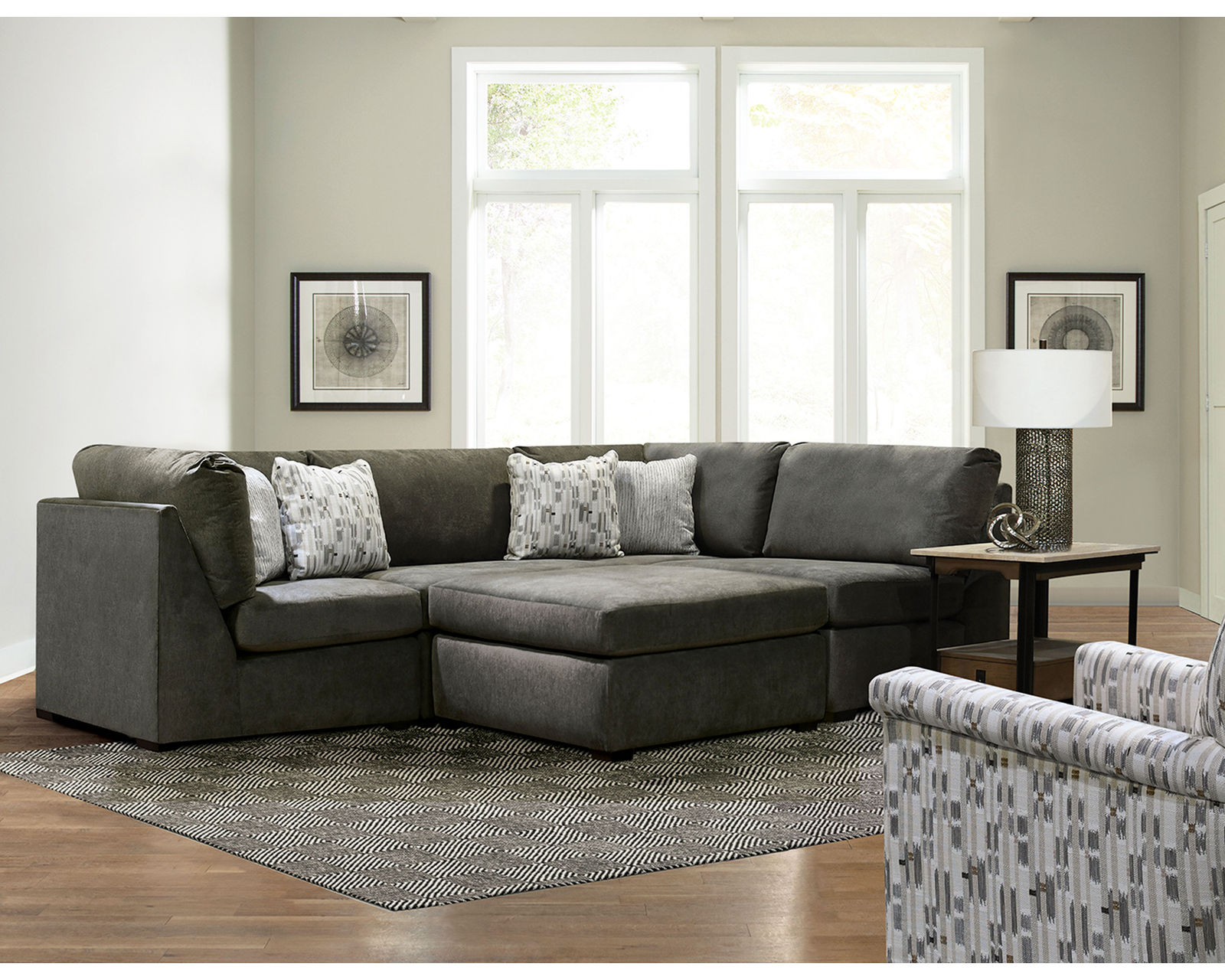 Scottie Modular Sectional  (+100 Standard and Performance Fabrics) - Includes (1) Armless Chair - (2) Corner Wedge and (1) Ottoman