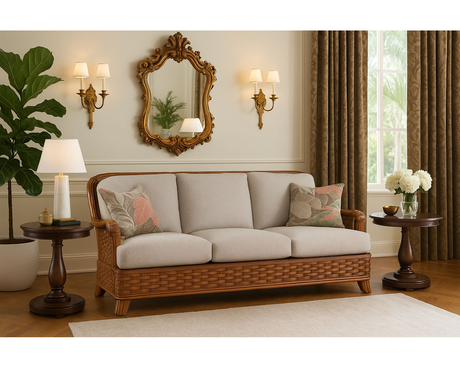 Somerset 81" Rattan Sofa Tan (+28 finishes +69 fabrics) - Somerset 81" Rattan Sofa