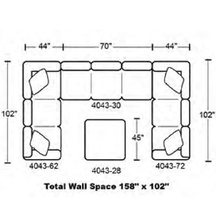Layout J: Four Piece Sectional (With Ottoman) 102" x 158" x 102"