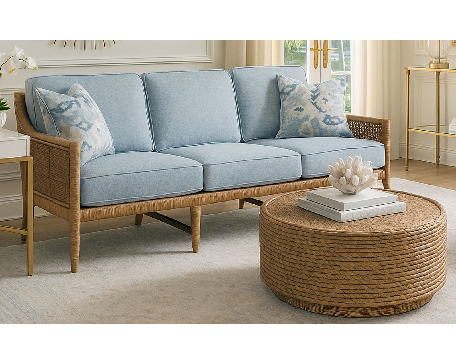 Pine Isle 76" Rattan Sofa Tan (+28 finishes +69 fabrics) - Pine Isle 76" Rattan Sofa