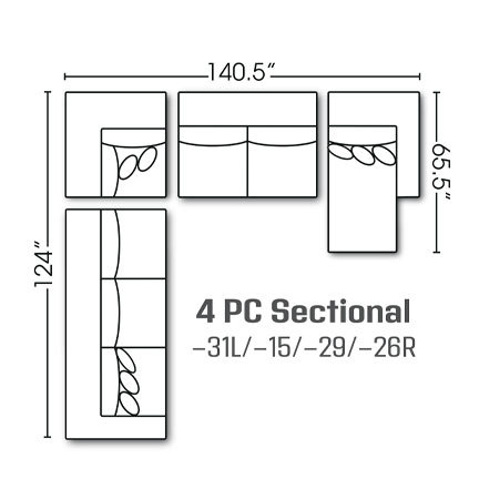 Layout E: Four Piece Sectional 124" x 140.5" x 66.5"