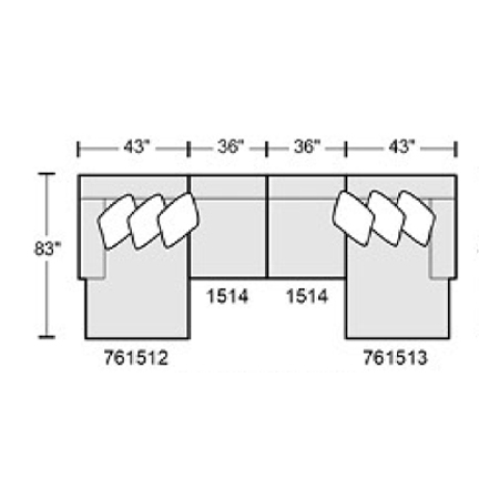 Layout E: Four Piece Sectional 83" x 158" x 83"