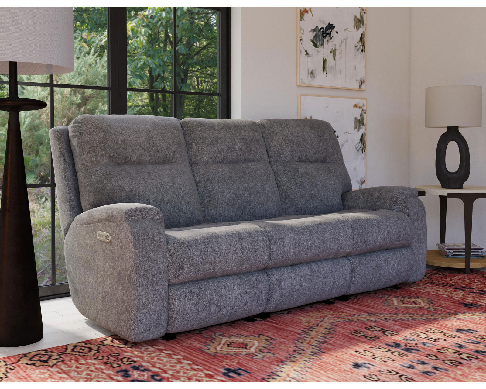 Penn 87" Power Reclining Sofa with Power Headrests and Lumbar (Color Choices) - A USB port is built into the power control for convenient charging