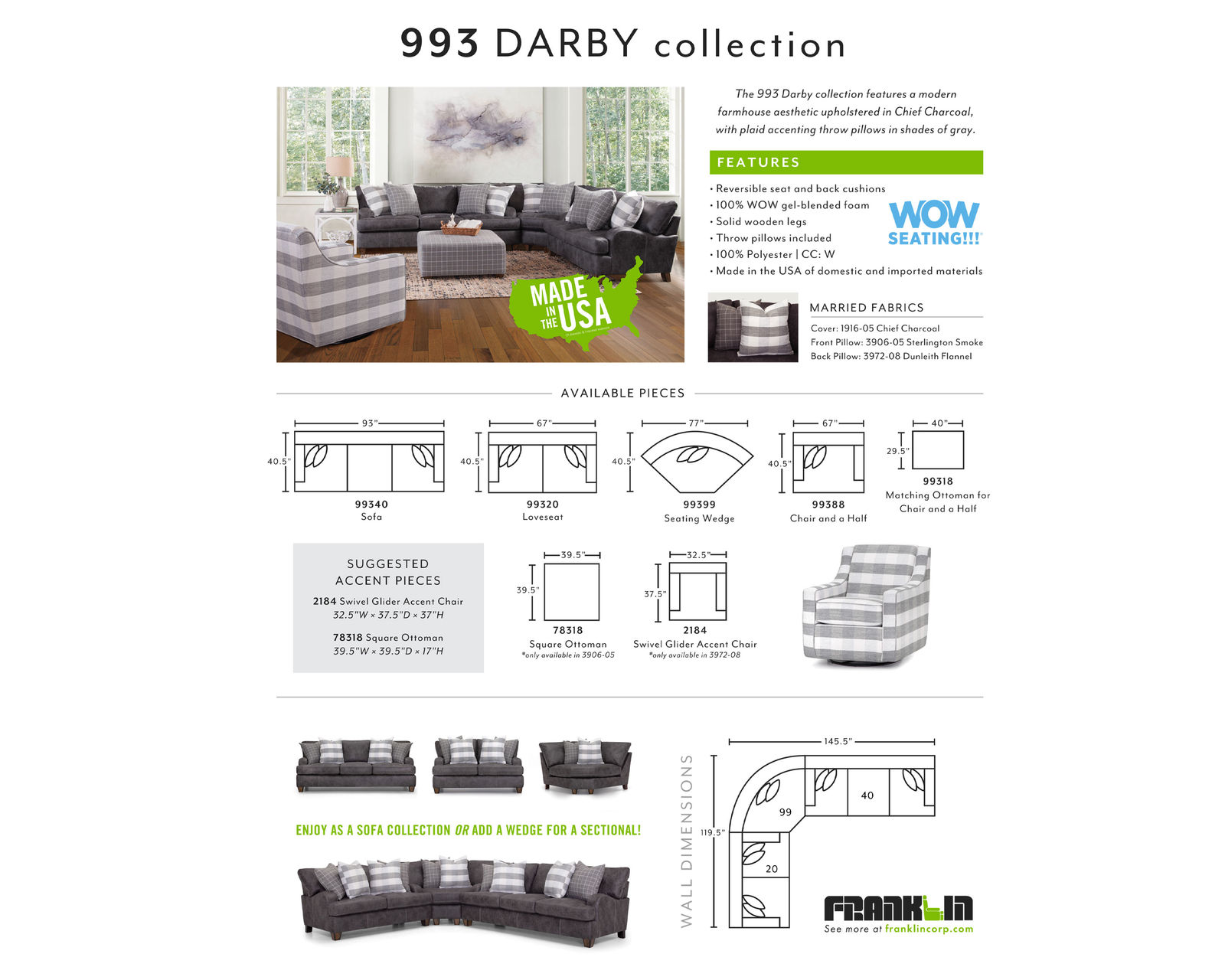 Darby 993 Stationary Sofa (93") Includes Pillows