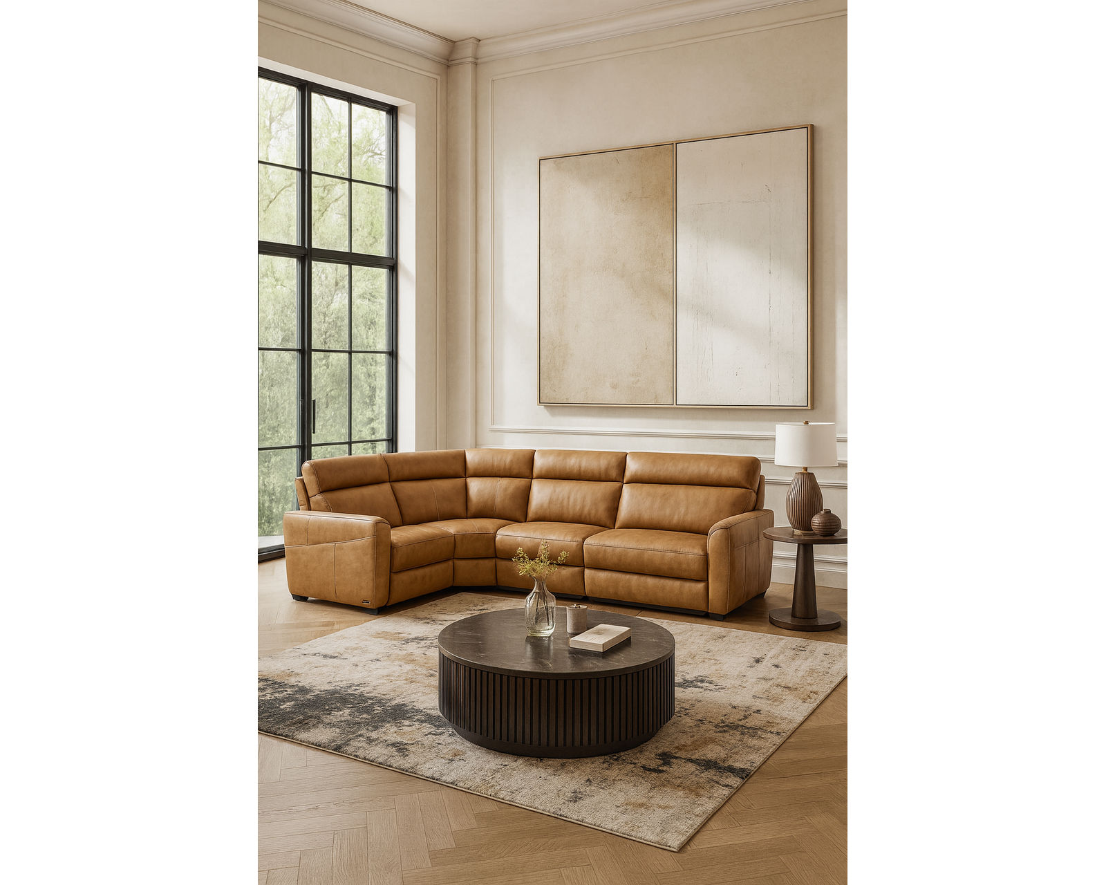 Nuvia C328 Triple Power Reclining Sectional (+55 leathers) - Layout F: Five Piece Reclining Sectional 120" x 120" (three recliners)