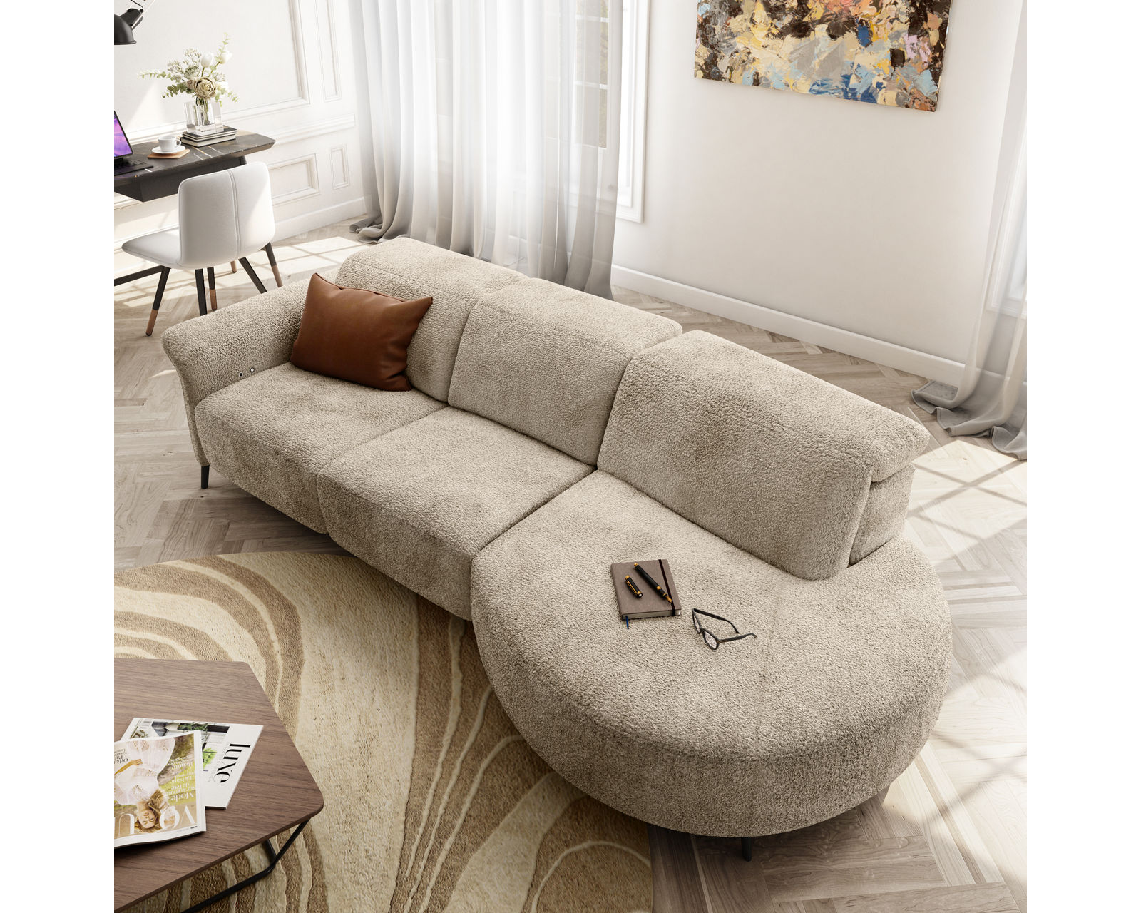 Venezia C300 Sectional (+40 fabrics) - Layout D: Three Piece Sectional 52" x 127"