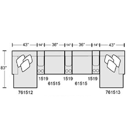 Layout D: Seven Piece Sectional 83" x 200" x 83"